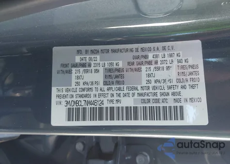 2022 Mazda Cx-30 Carbon Edition from USA, damaged, VIN 3MVDMBCL7NM446124